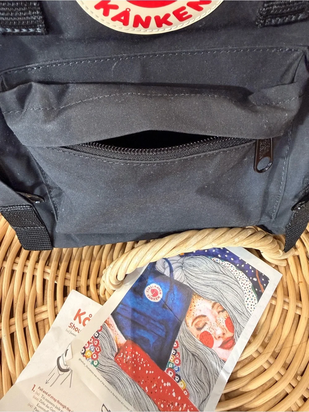 Fjallraven Kanken Mini Backpack in Black with Red Logo